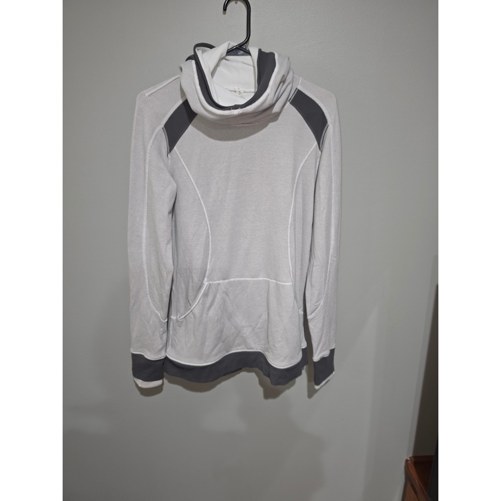 Lululemon Base runner Cowlneck Hoodie Grey White Stripe Pullover Size 10